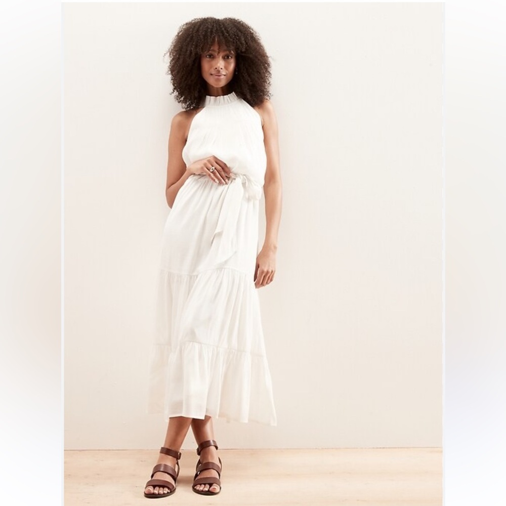 Banana Republic White Tiered Maxi Skirt with Waist Tie